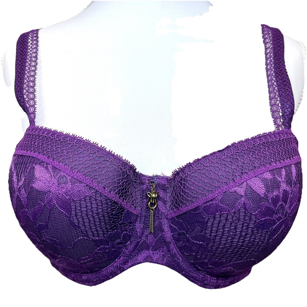 Prima‎ Donna Tough Girl Padded Balcony Bra Size 34D Purple Boudoir Whimsigoth